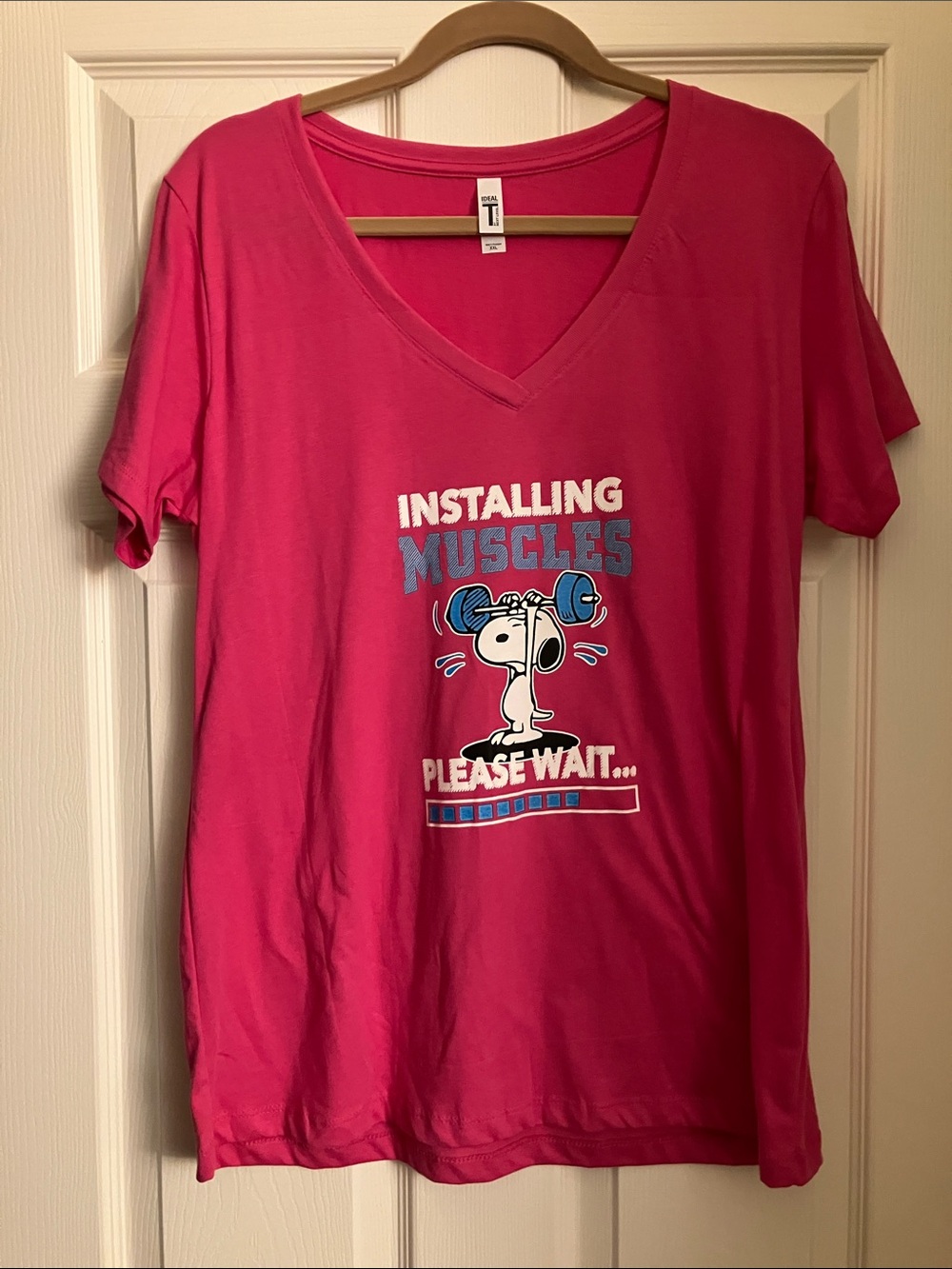 Snoopy Next Level Apparel Bright Pink V-Neck Tee - XXL